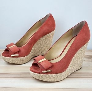 Michael Kors, Peep Toe, Suede, Espadrille, Wedges, Coral Color, Size 9